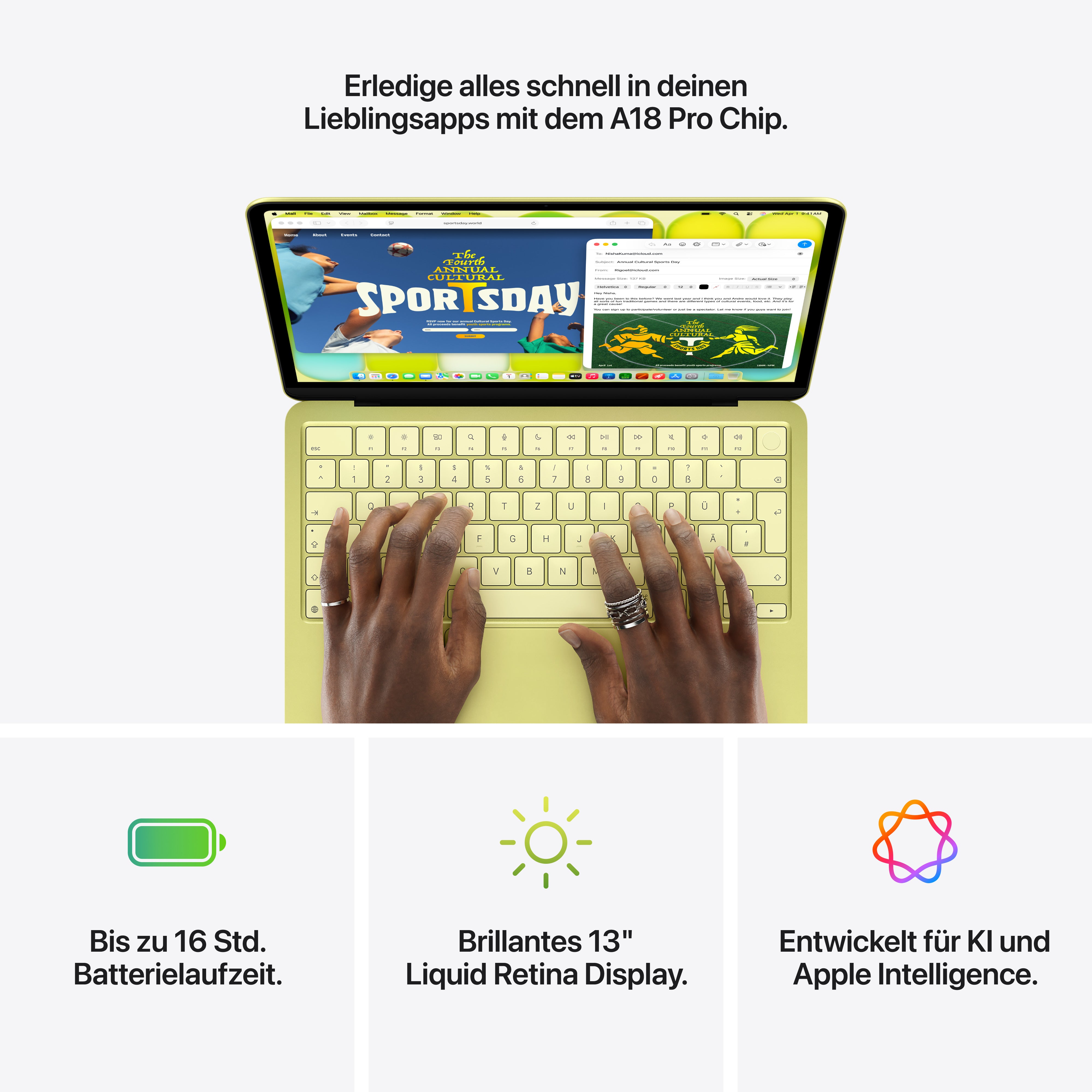 Apple MacBook Neo - 13" Liquid Retina Display - Zitrus - 8GB - 512GB - Magic Keyboard mit TouchID