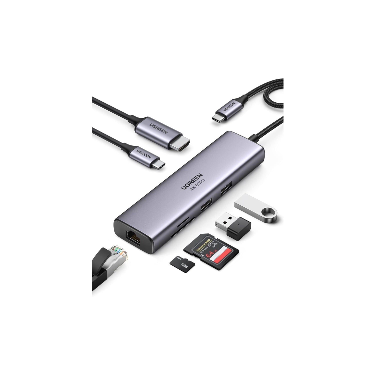 UGREEN Revodok USB-C Adpater/Hub 7-in-1 - USB C Adapter 4K 60Hz HDMI, Gigabit Ethernet, PD 100W, SD/TF, 2*USB A Ports, USB C Docking Station