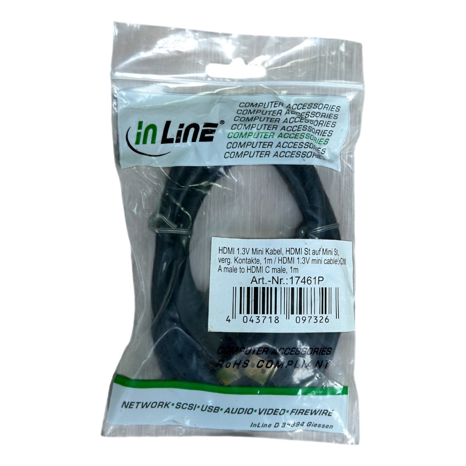 InLine® HDMI Mini Kabel HDMI St auf Mini St verg. Kontakte schwarz 1m