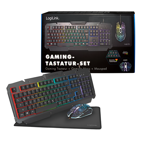 LogiLink Gaming-Set aus Tastatur, Maus und Mauspad