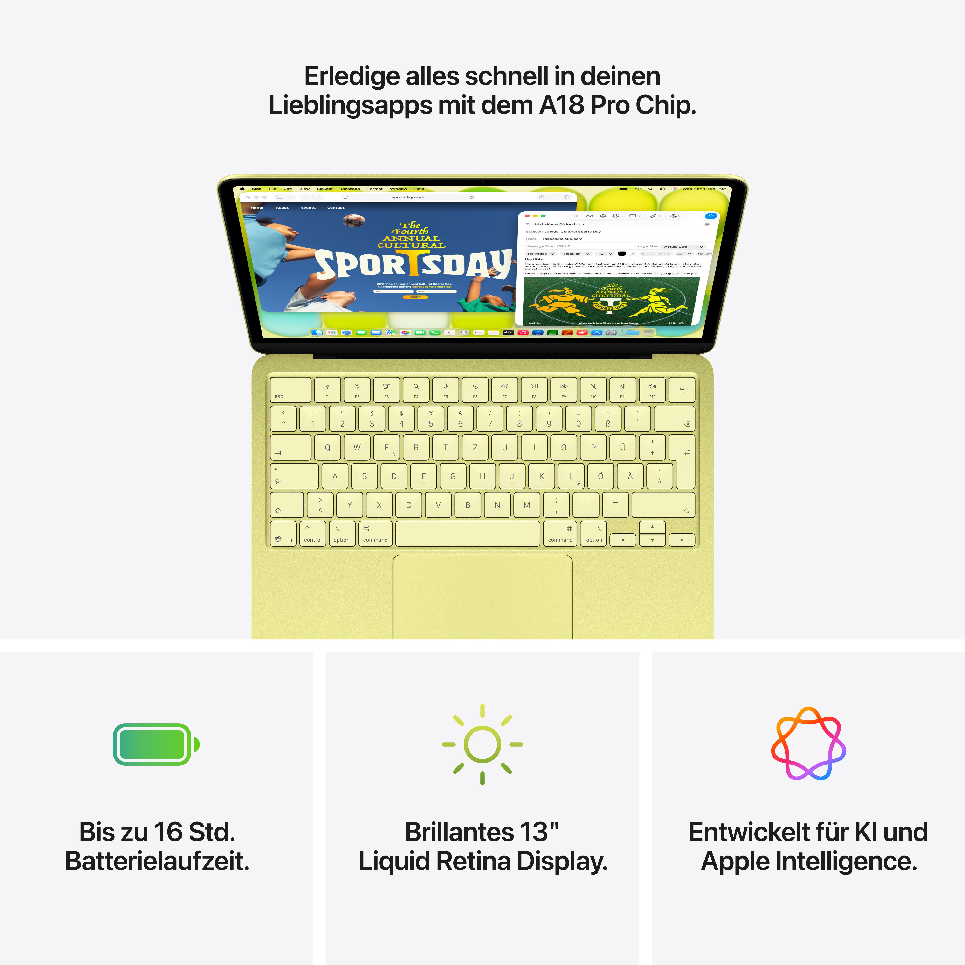 Apple MacBook Neo - 13" Liquid Retina Display - Zitrus - 8GB - 256GB - Magic Keyboard ohne TouchID